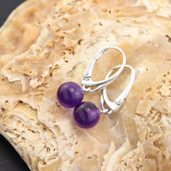 Jewelry - Silver (925) earrings with purple natural amethyst, diameter 8mm